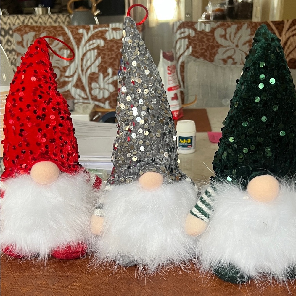 Festive Gnome Trio with Sequin Hats